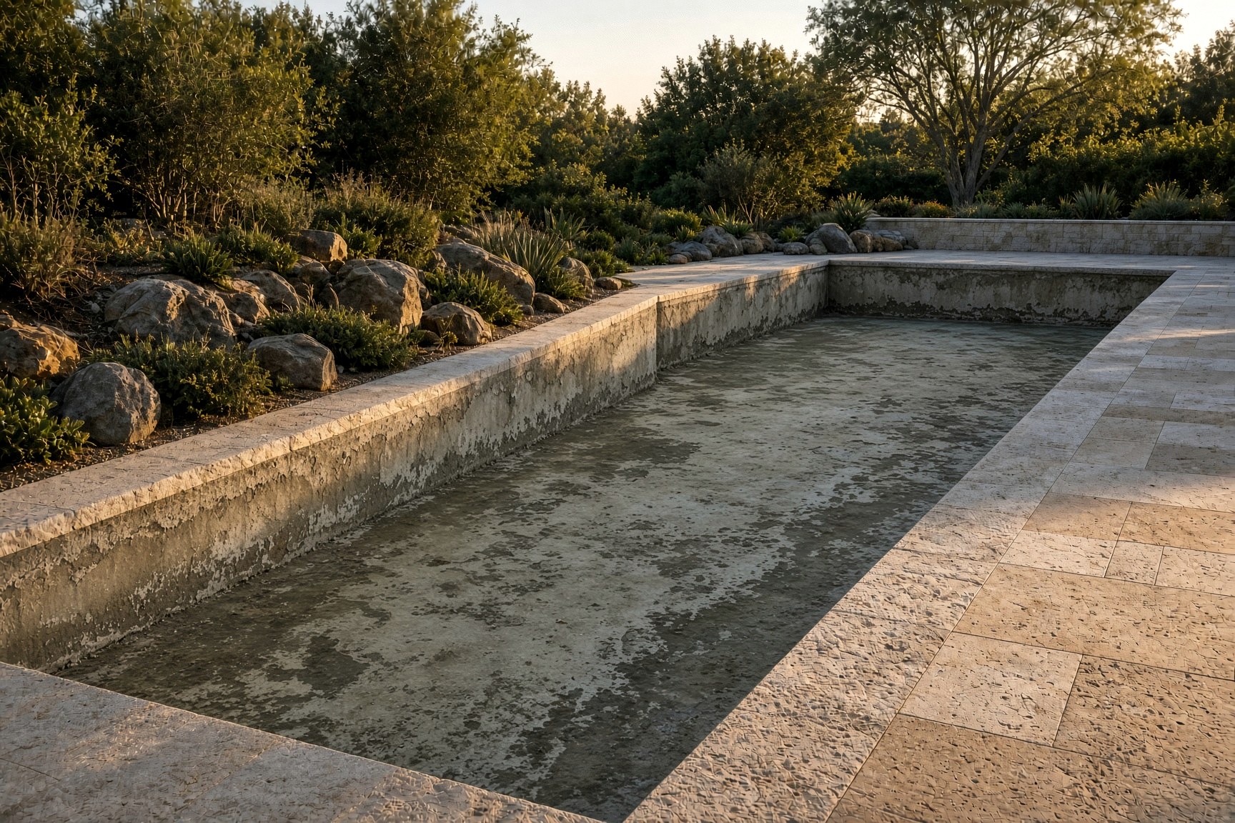 Etched plaster pool before pebble