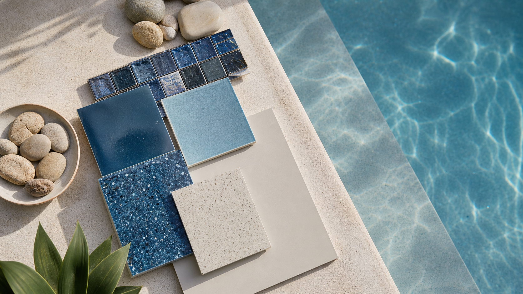 Pool finish and tile samples for the Finish Finder